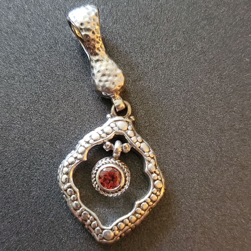 925 Sterling Silver Red Zircon Pendant